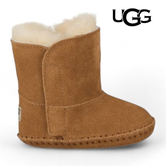 UGG Caden Baby Boots Booties Chestnut Brown Suede Sheepskin Lining Infant 0-6M - Picture 1 of 8
